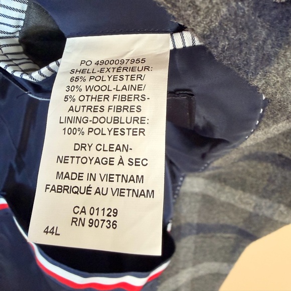 Tommy Hilfiger Men’s Plaid Addison Overcoat grey & navy wool blend Siz 44L tall - Picture 4 of 15